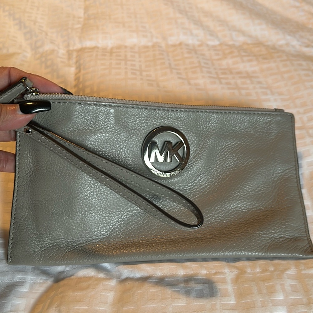 Gray Michael Kors Leather Wallet Wristlet